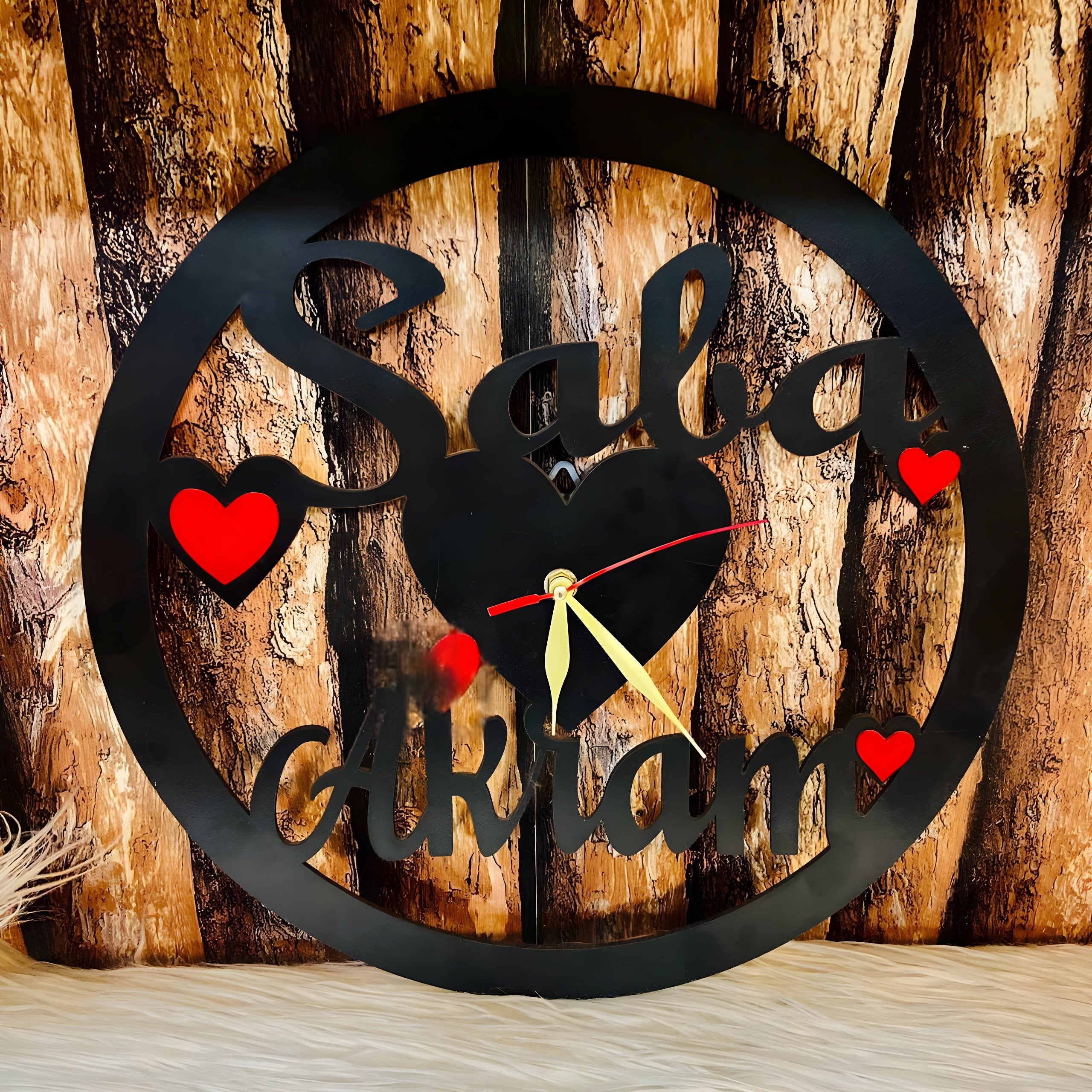 Personalized Name Wall Clock for Couples Custom Wooden Love Clock with Heart & Names