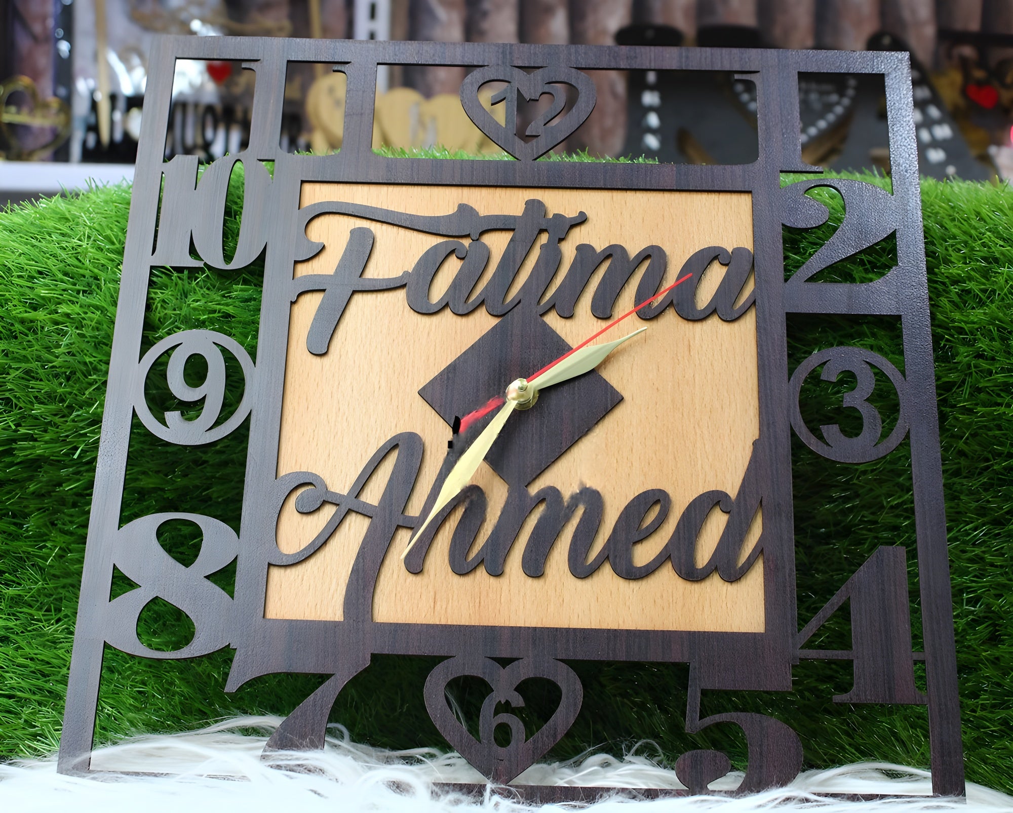 Personalized Name Wall Clock for Couples Custom Wooden Love Clock with Heart & Names