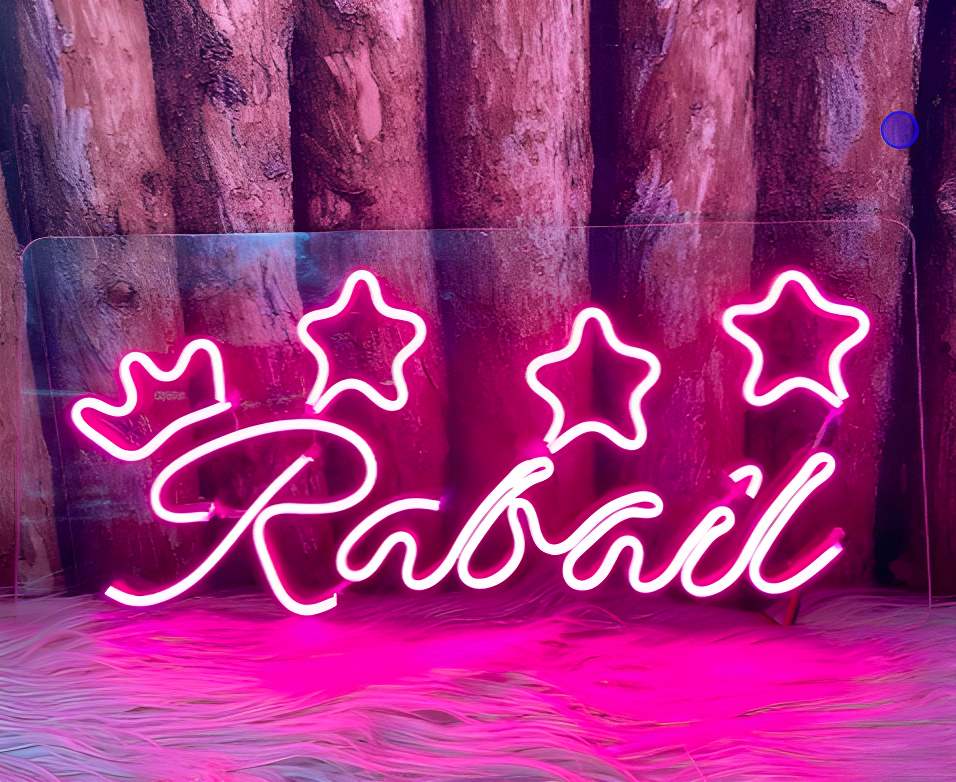 Neon Sign Pink LED Light with Stars & Crown for Room or Event Decor
