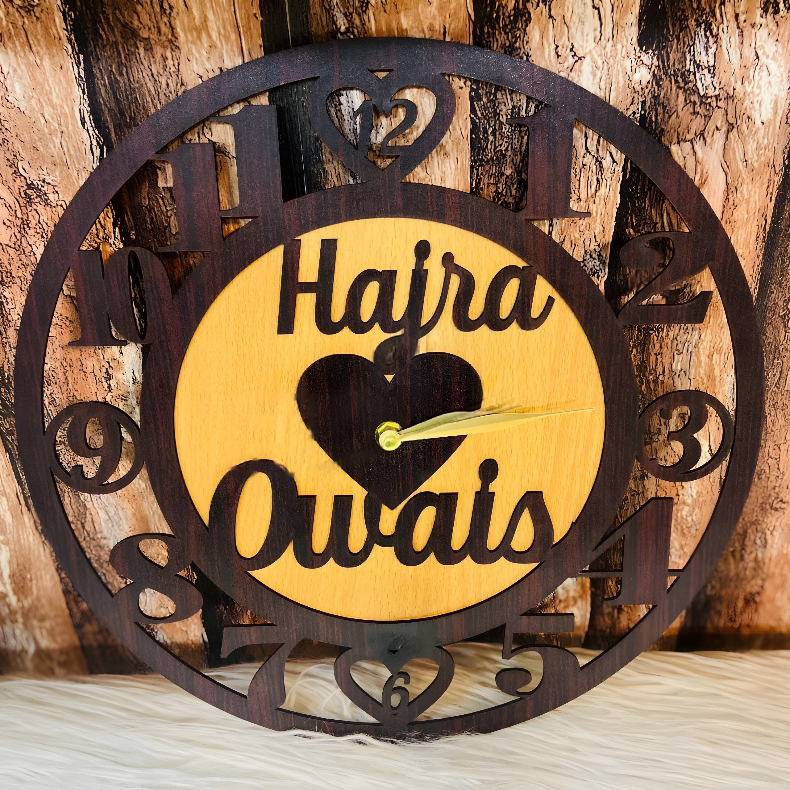 Personalized Name Wall Clock for Couples Custom Wooden Love Clock with Heart & Names