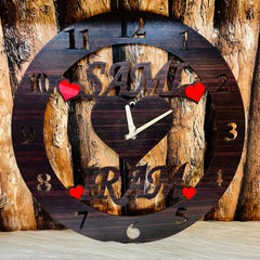 Personalized Name Wall Clock for Couples Custom Wooden Love Clock with Heart & Names