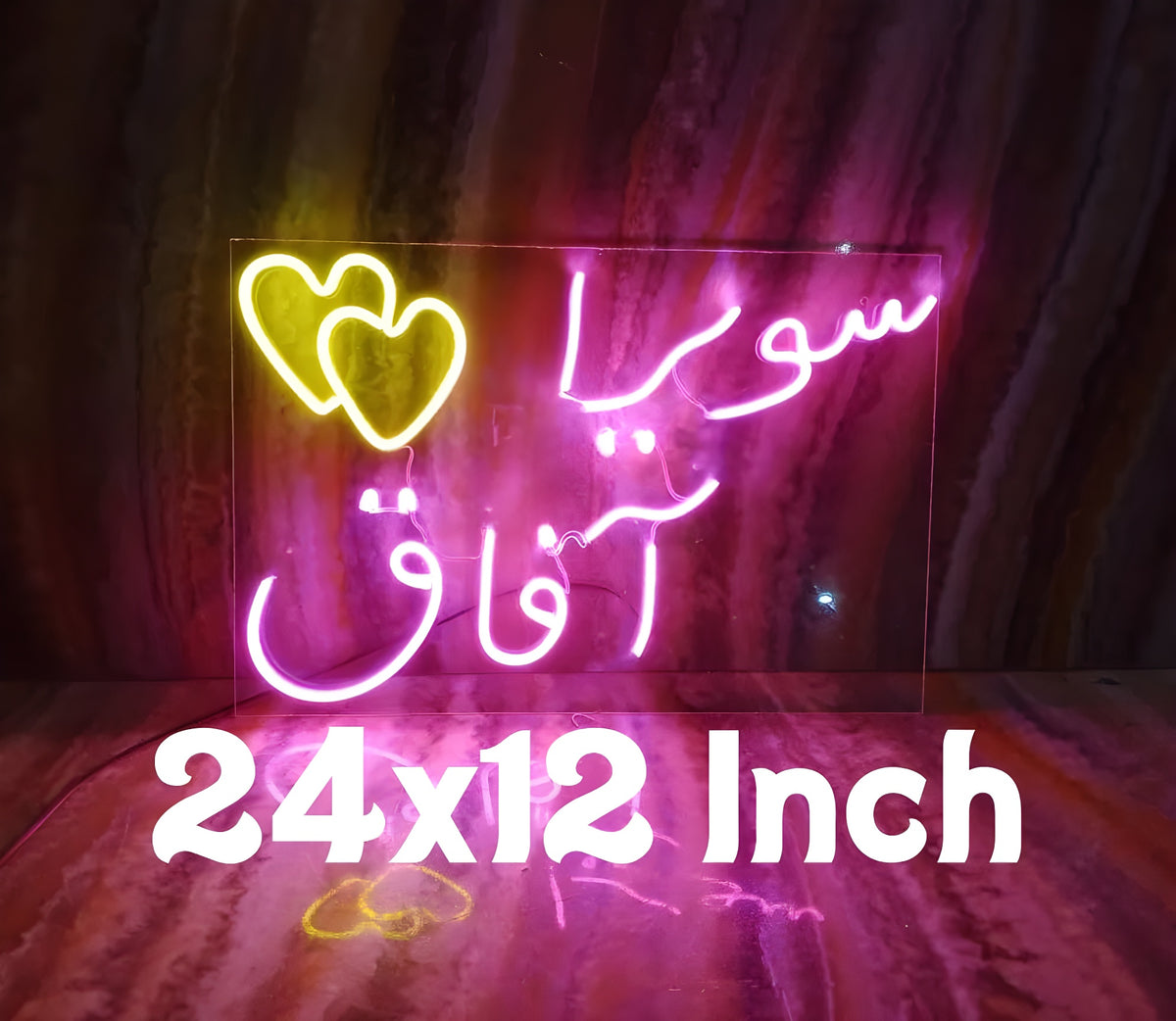 Handmade Neon Sign Two Urdu Names with Double Heart