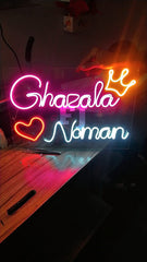 Valentine's Day Gift Neon Sign Couple Names with Heart & Crown