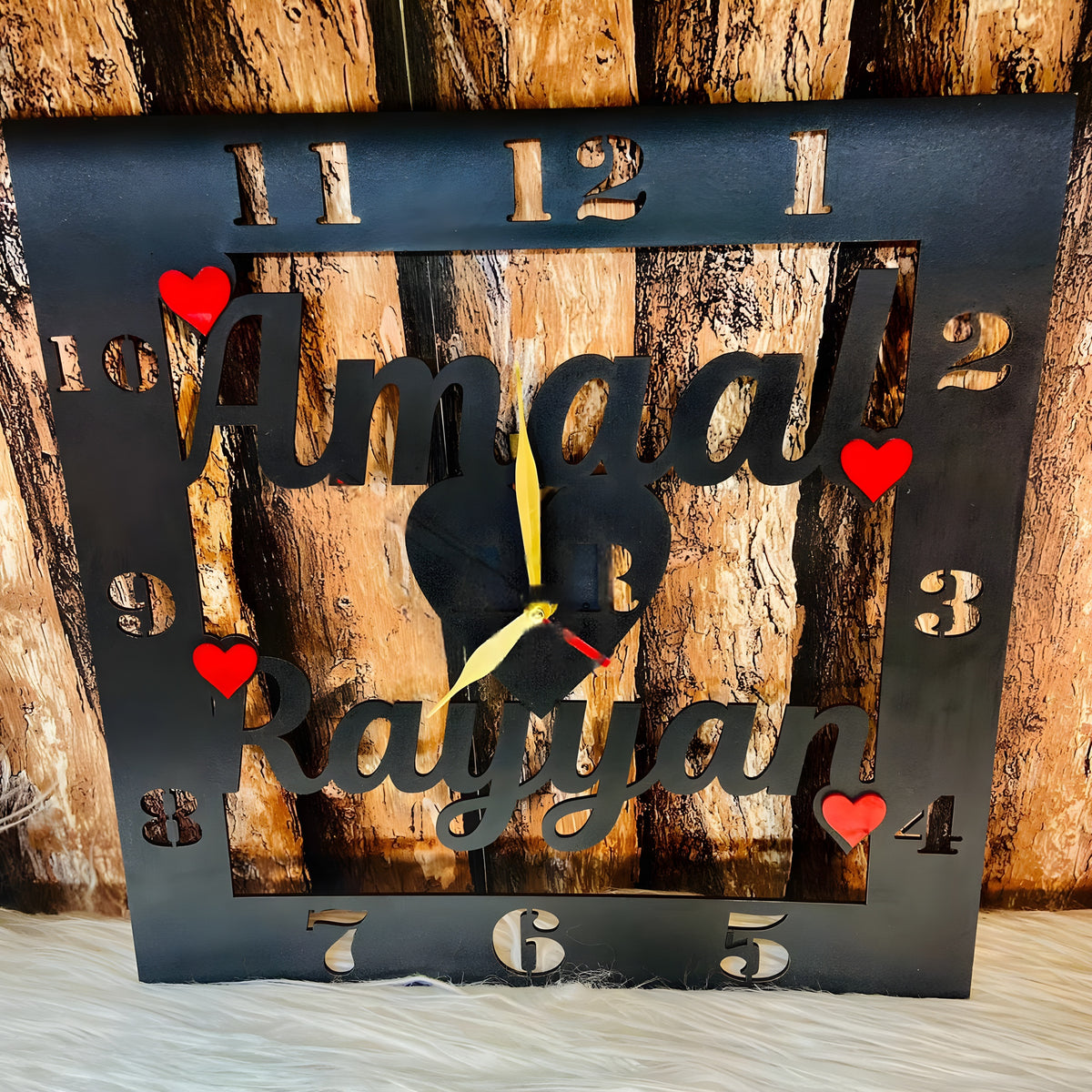 Personalized Name Wall Clock for Couples Custom Wooden Love Clock with Heart & Names