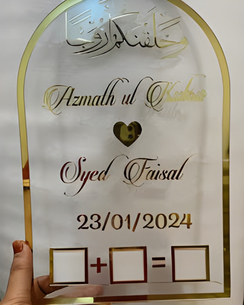 Acrylic Nikkah Thumb Board with Names & Date Unique Wedding Gift Keepsake